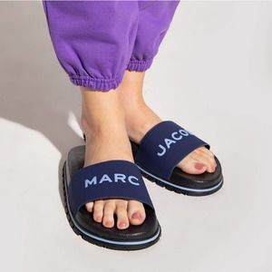 Marc Jacobs Navy Logo-Print Ridged Slides